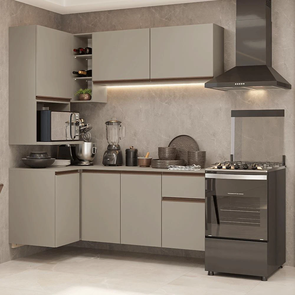 Armário de Cozinha Completa de Canto 265 cm Suspensa  Nice Madesa 06