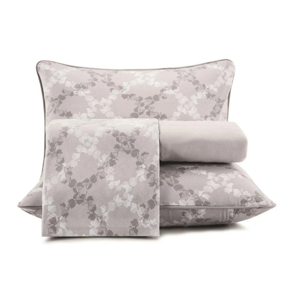 Jogo de Cama Queen 4 Peças Malha Fio Penteado Videira Cinza Altenburg