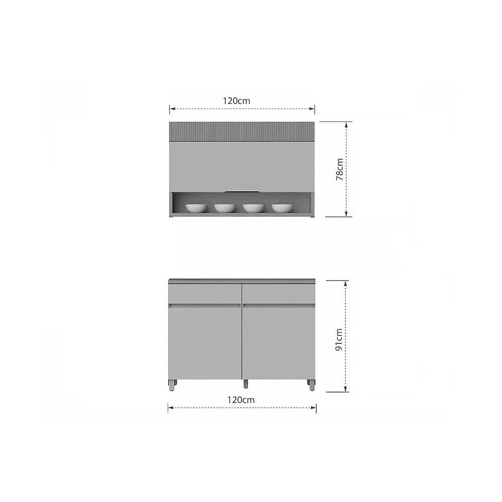 Cozinha Modulada Realeza 2 Portas 2 Gavetas MDF 120CM Carvalho e Titânio Nesher Móveis