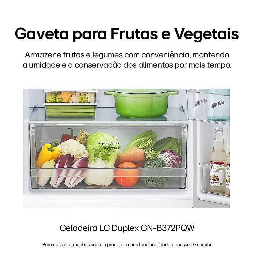 Geladeira lg frost free gn-b372pqw duplex com tecnologia smart inverter, linear cooling e multi air flow branca - 375 litros 110