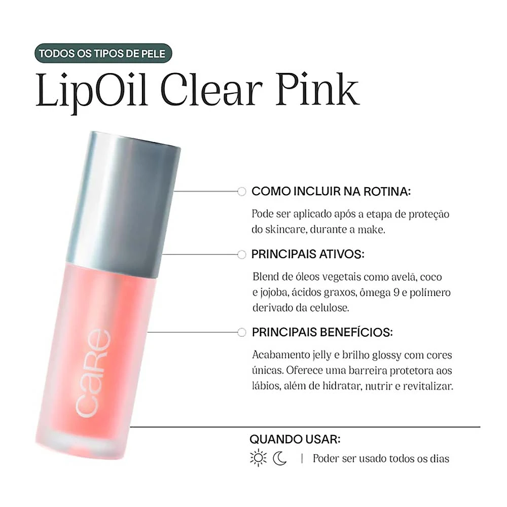 Hidratante para Lábios Care Natural Beauty - Lip Oil Clear Pink