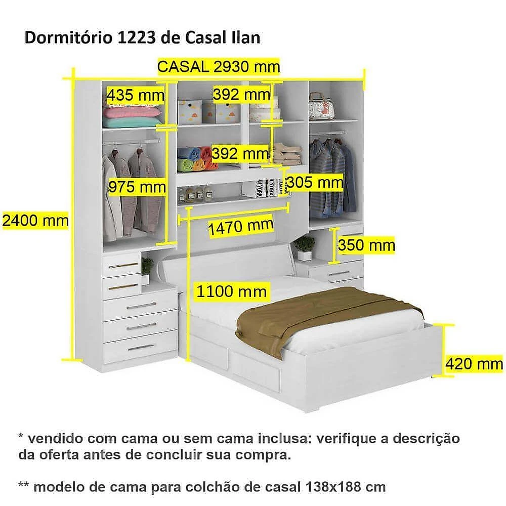 Dormitório De Casal Sem Cama 1223s Carvalho Claro