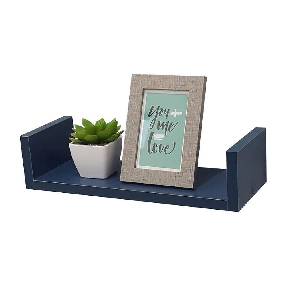 Prateleira U 60X15CM MDP Suporte Invisível Moderno Sala Azul Mercado das Prateleiras