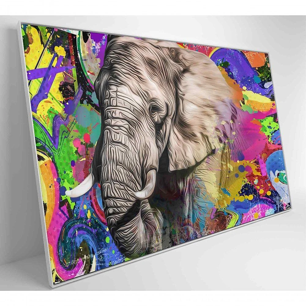 Quadro Pitura Colorida Elefante 120x80 Cm Adesivo
