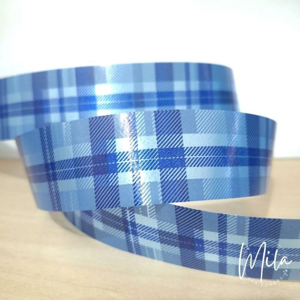 Fita Decorada para Laço Gales Azul Polietileno 32mm X 10m Rolo Pequeno 1 Unidade OEM