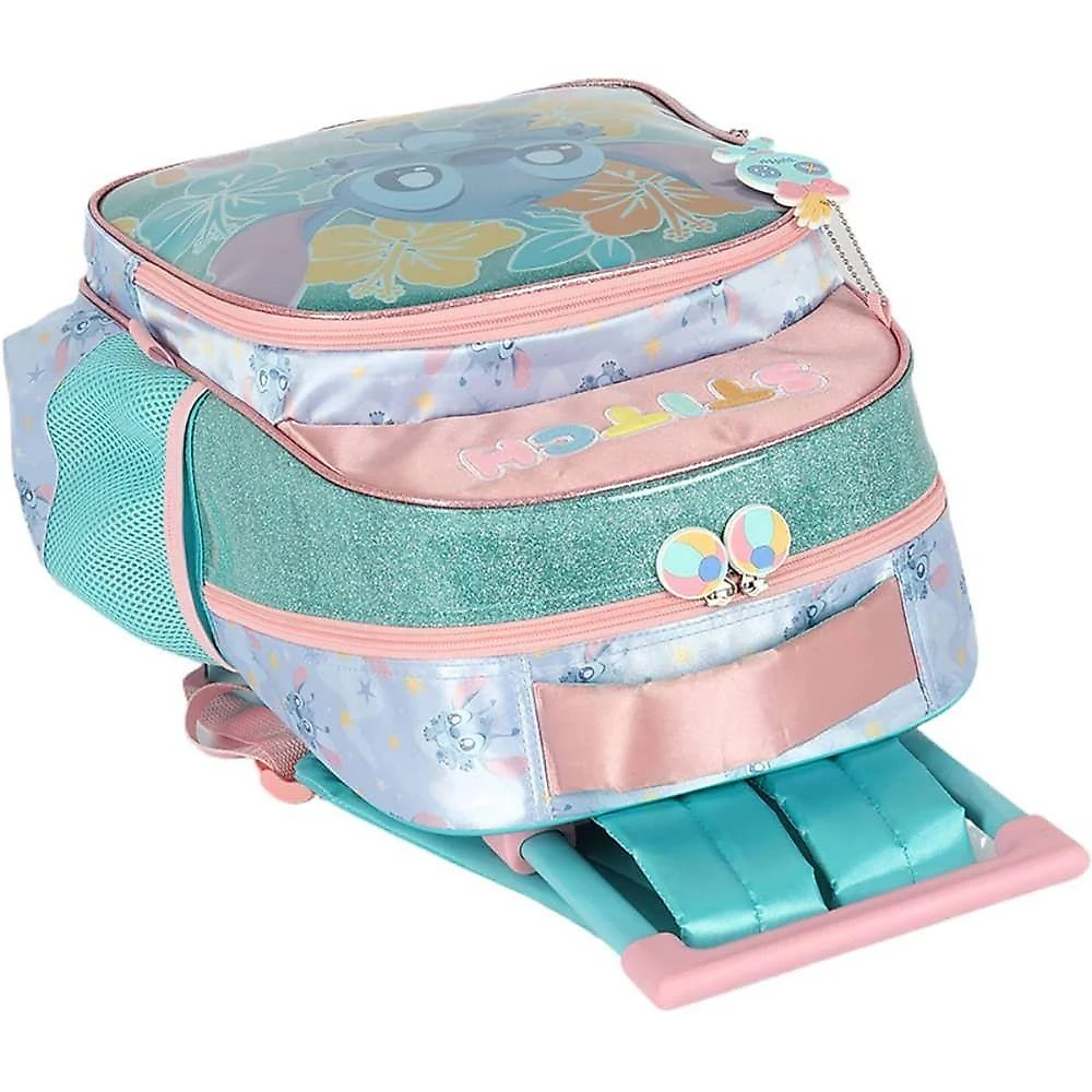 Kit Escolar Luxcel Stitch e Scrump Disney Mochila Rodinhas Lancheira Estojo Turquesa