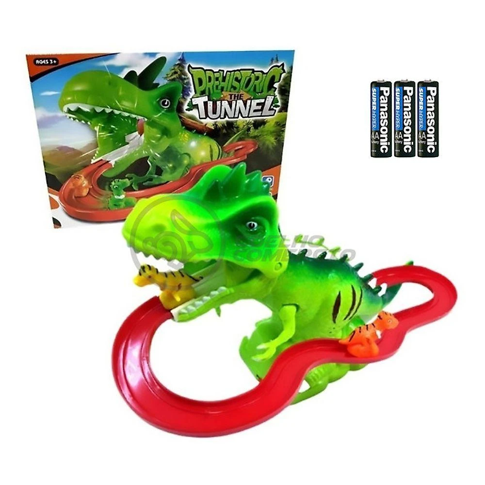 Kit Brinquedo Pista Animal Prehistoric The Tunnel com Som e Luz Verde Smart Bracelet