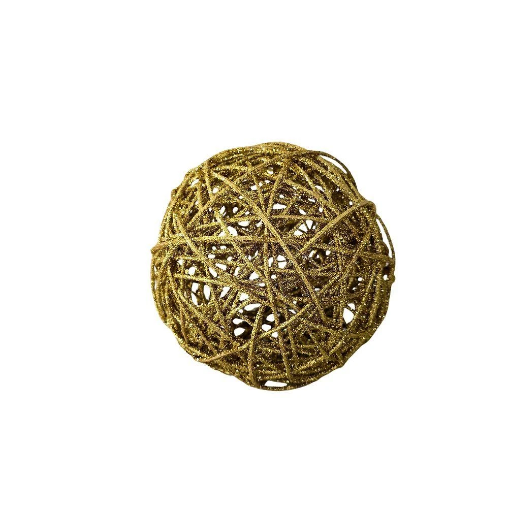 Bola de Natal Bola Decorativa Vazada Fio Sintético Glitter 15cm Dourado Cromus