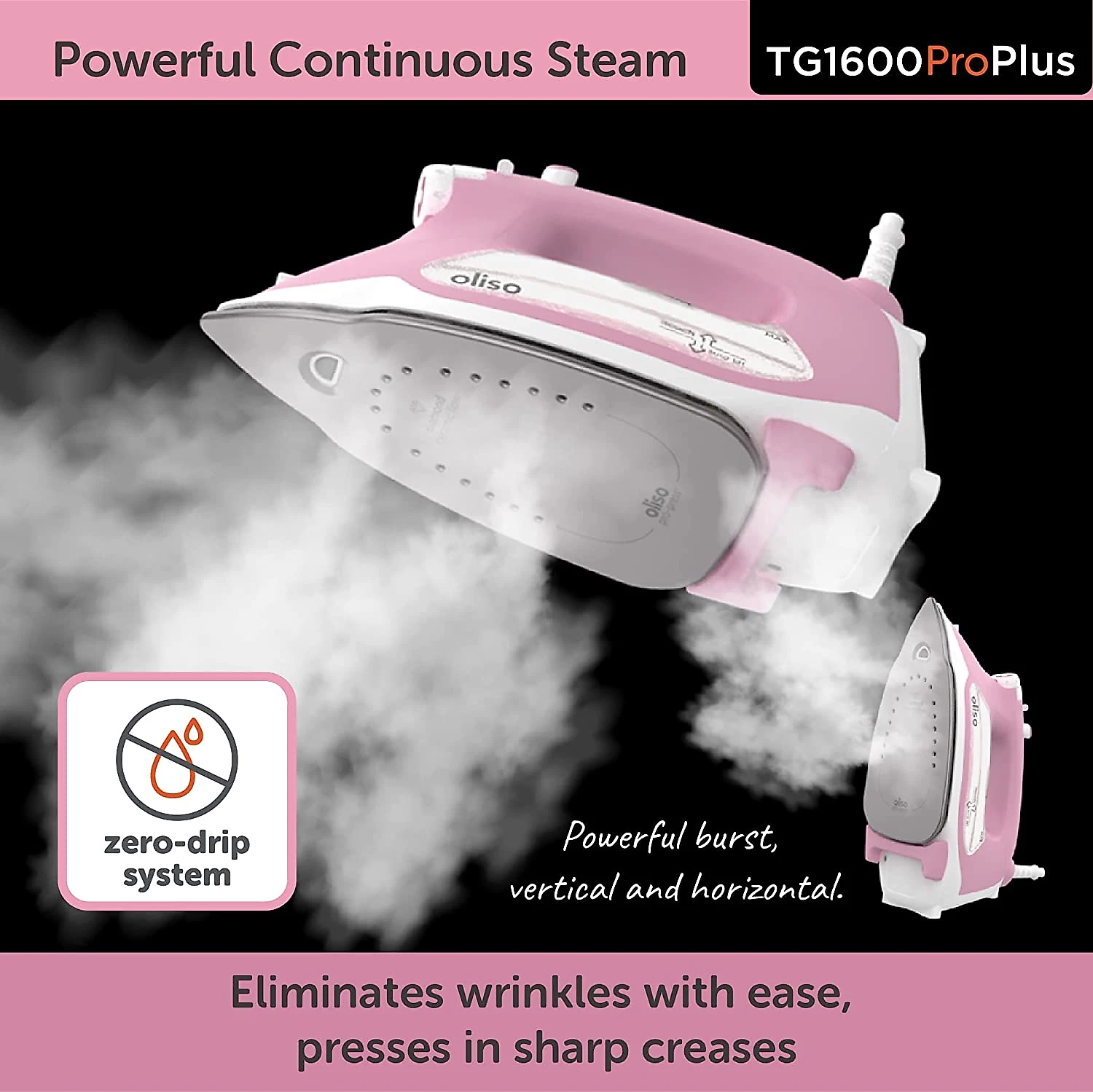 Oliso TG1600 Pro Plus Ferro de Passar á Vapor cDesligamento Automático 1800W110W Rosa