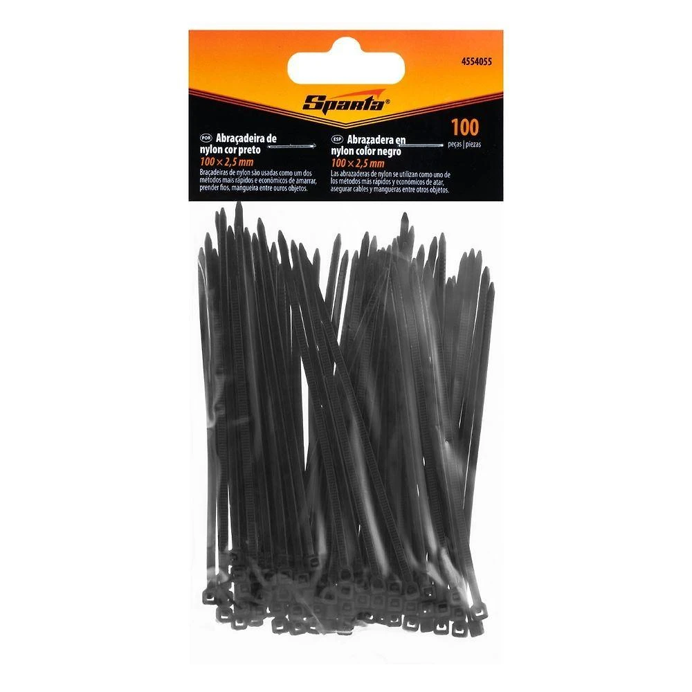 Abracadeira Plastica 100X2,5MM Organizacao de Cabos Resistente Preto Sparta Ferramentas 100 Pecas