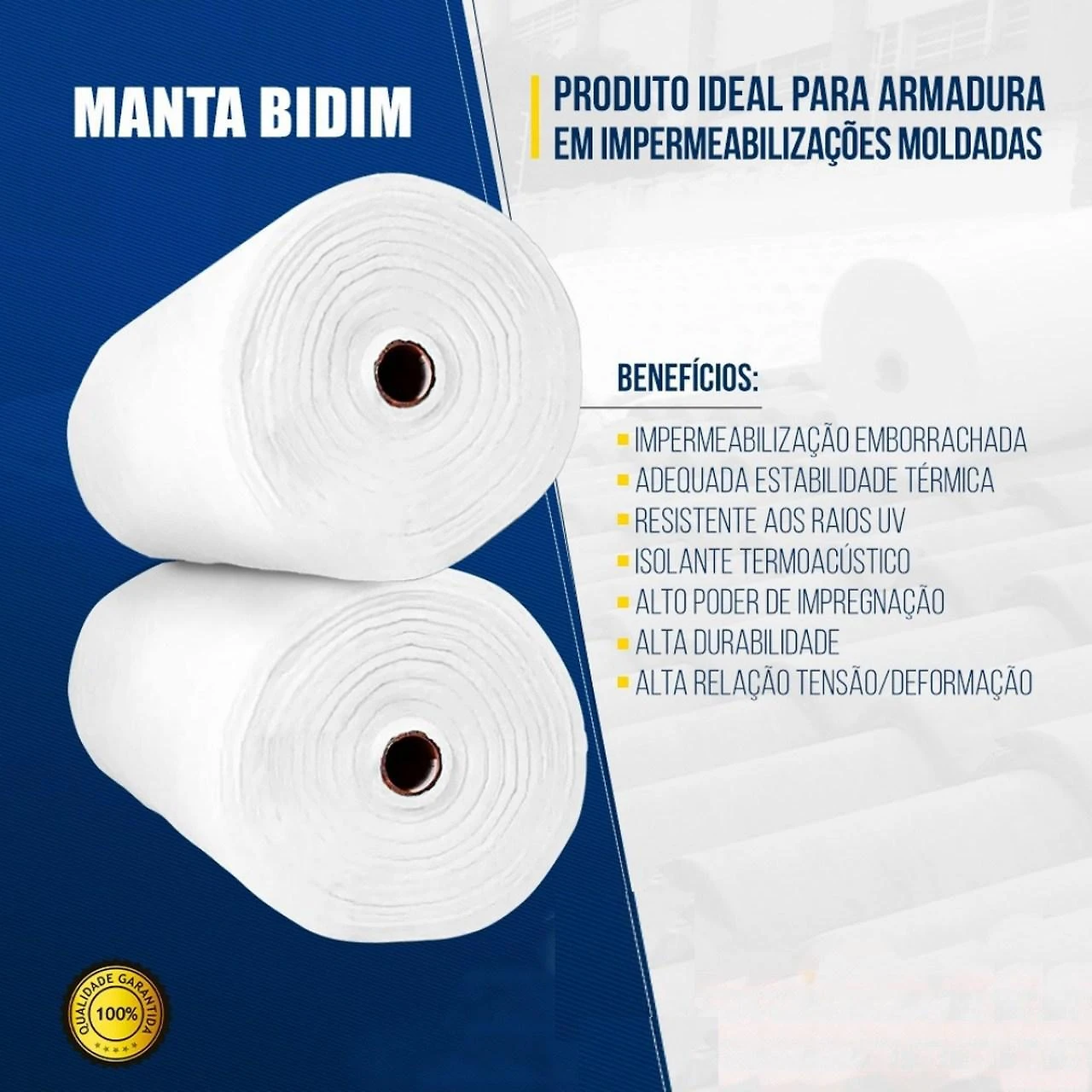 Manta Bidim Vp50 30M² Impermeabilização  Telhado Laje Telha Poliéster - 30m² - Branco - Manta térmica para telhado - Impermeabilizante - Retangular - Sem gênero - 100cm - Algodão - Vp50