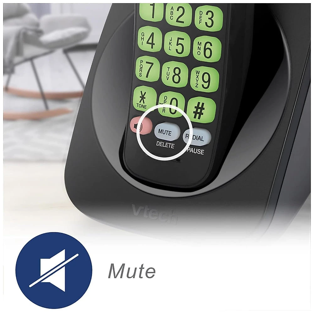 Telefone Sem Fio VTech VG13111 DECT 6.0 com Bluetooth, Display Azul e Branco, Botões Grandes, Viva-Voz Full Duplex e Identificador de Chamadas - Preto