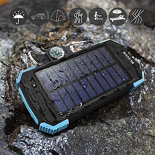 Powerbank Carregador Sem Fio 10000mAh Bateria Externa Solar LED Bússola Vamping Praia Prova Dágua Chuva