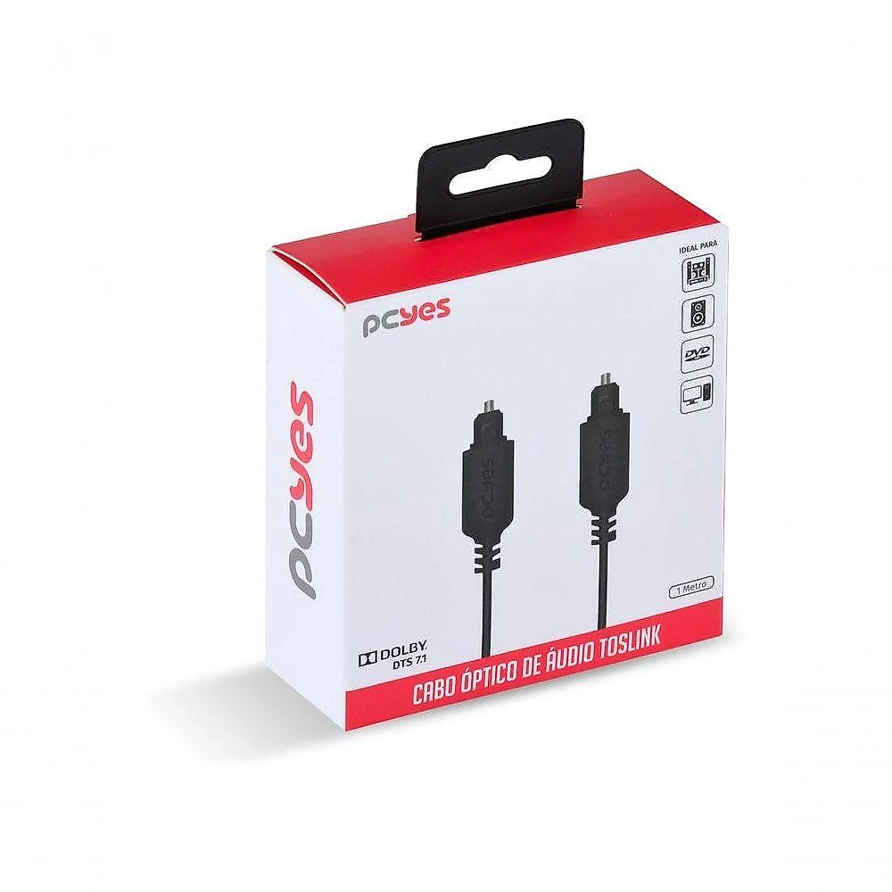 Cabo Óptico Digital Toslink Pcyes Pod-1 para Áudio 7.1 Dolby DTS 1M Macho Preto
