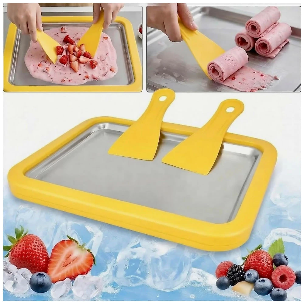 AYXTYTJ Máquina de Sorvete Rolado Instantâneo - Bandeja Mágica para Sorvete e Iogurte Gelado DIY Amarela