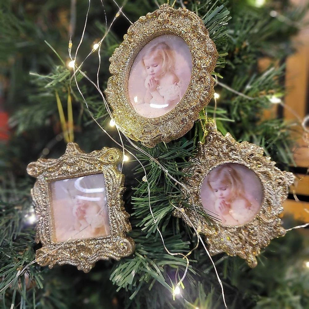Enfeite de Natal Magizi Porta Retrato com Gliter Dourado e Sistema para Foto 10cm Yangzi