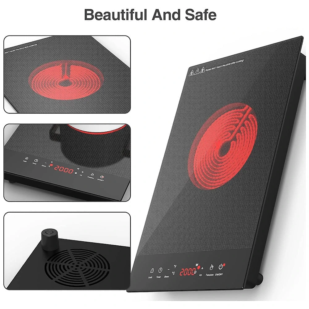 Cooktop Eltrico de Infravermelho Porttil, Adequado para Todos os Utenslios de Cozinha com Temperatura Ajustvel e Plugue, 110V 2000W, ANHANE, Preto 110v