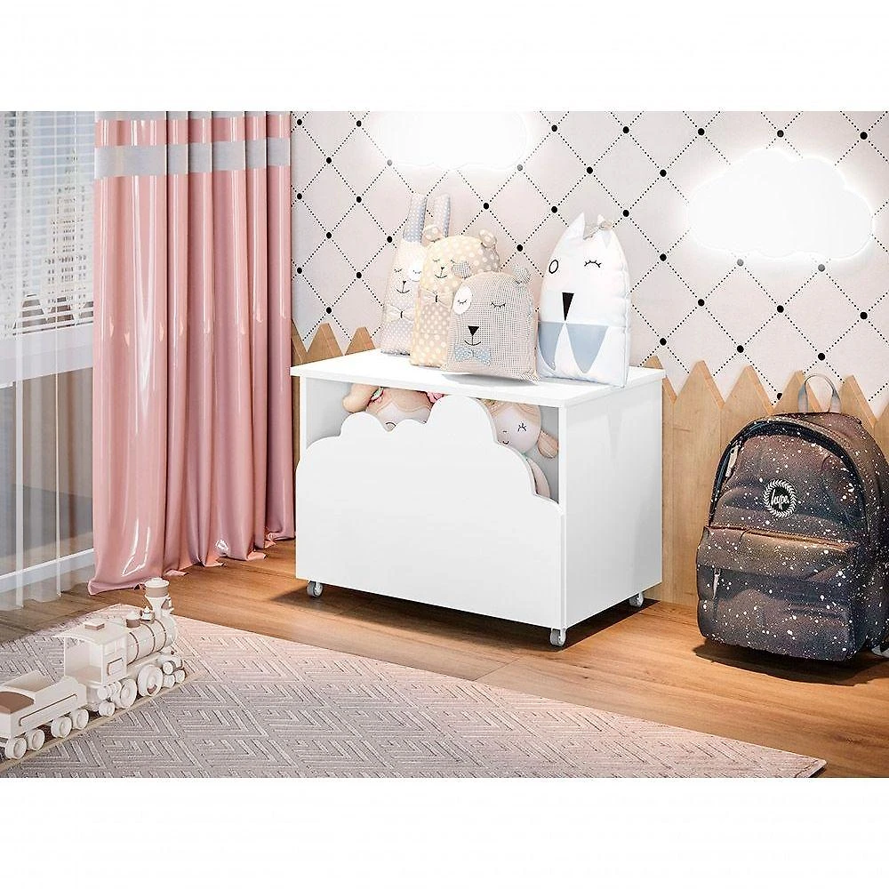 Baú de Brinquedos Nuvem Alegria em MDF com 2 Luminárias Branco Divaloto Móveis