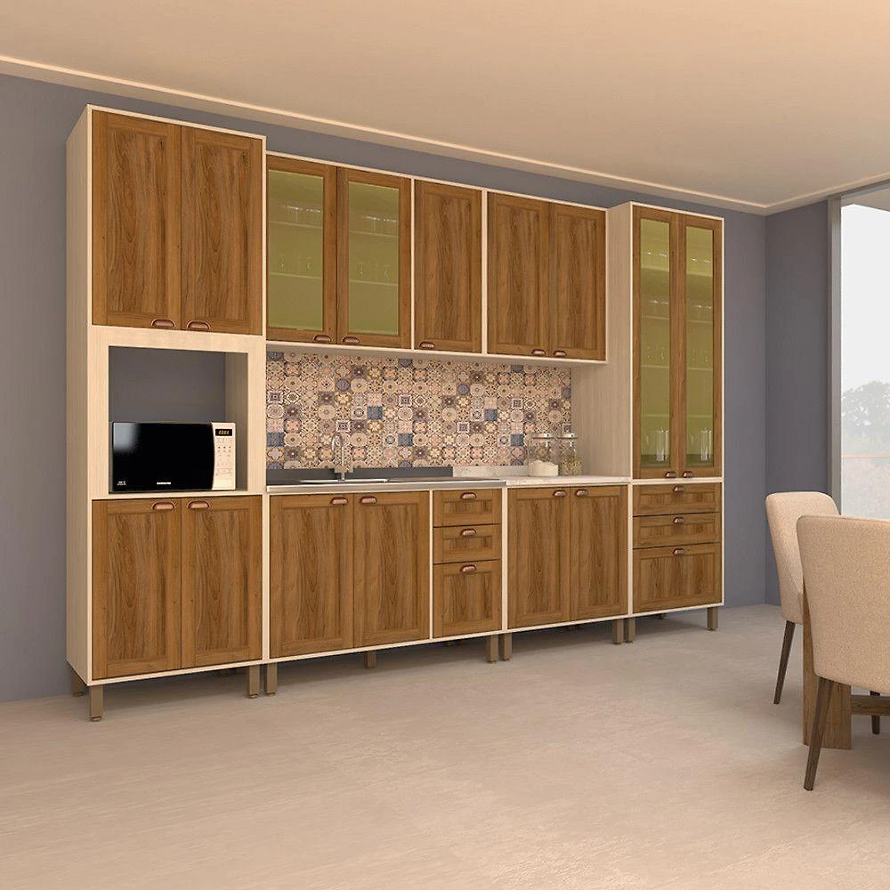 Cozinha Modulada Completa Com 6 Peças E Vidro Reflecta Sofia Pátina Com Moscatto