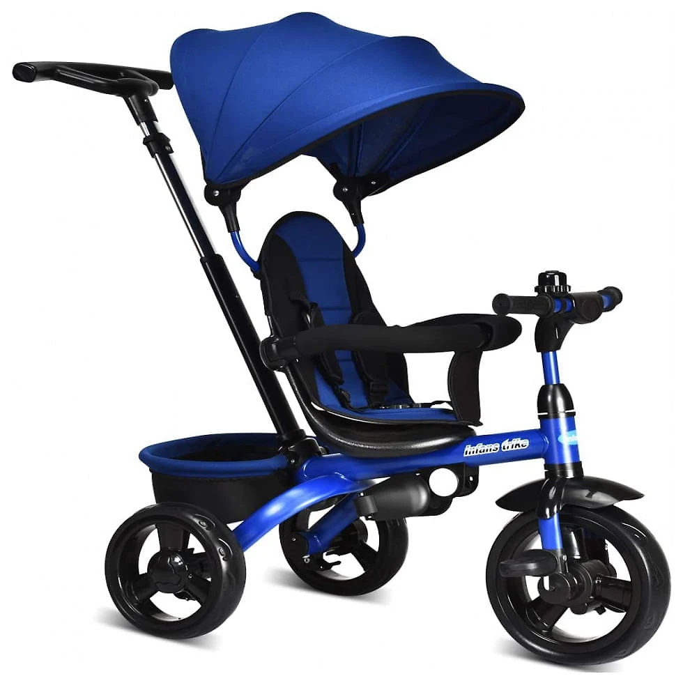 Triciclo Infantil para Passeio INFANS com Assento Ajustável 4 Estágios, Idade Recomendada 9 Meses a 5 Anos, Azul