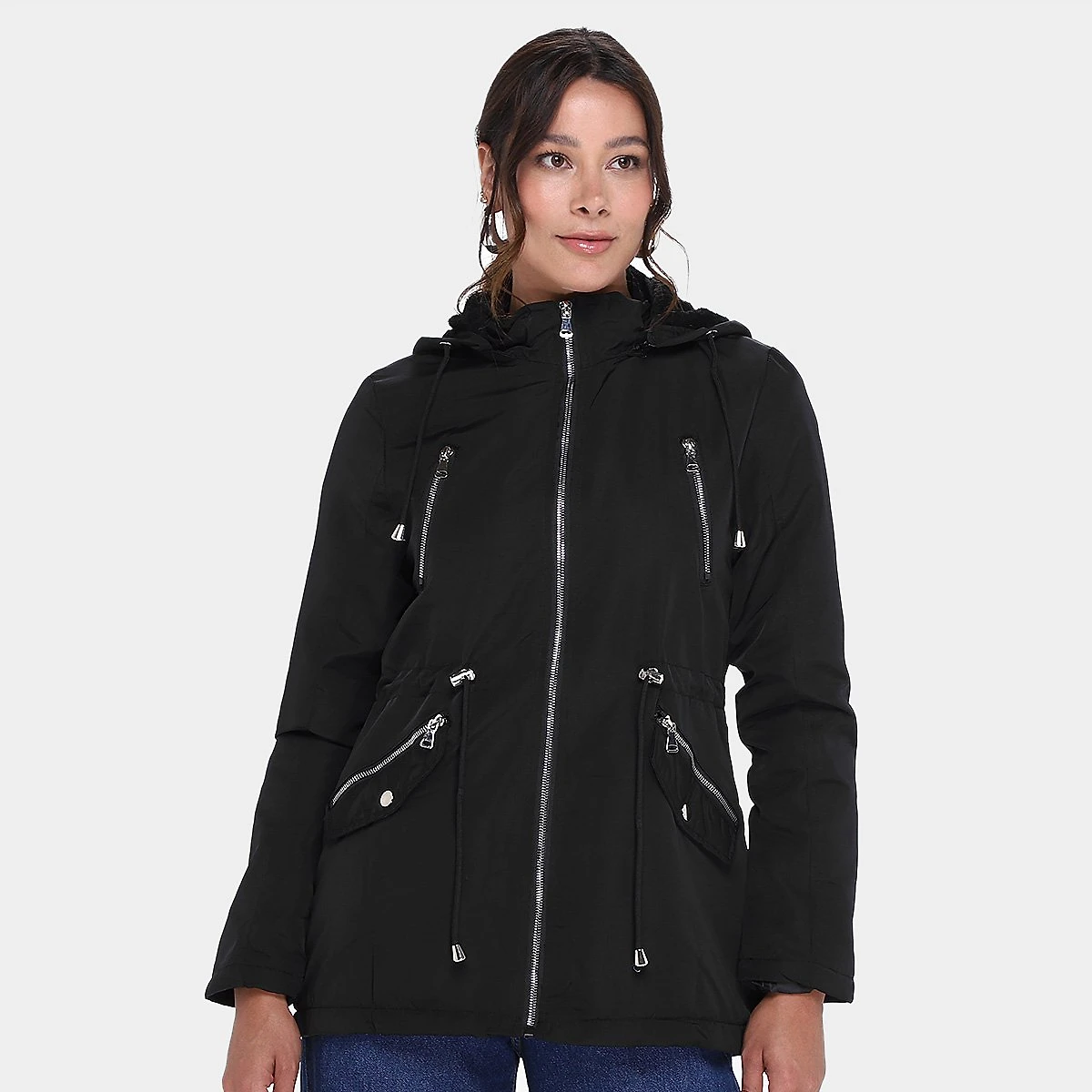 Miniatura Jaqueta Facinelli Parka Peluciada Capuz Feminina Preto - G