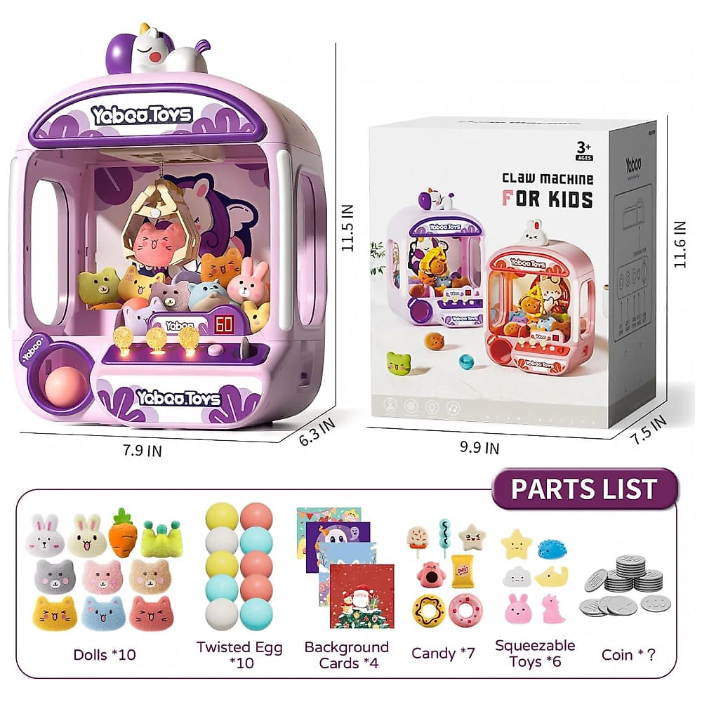 ORANGE OCEAN Máquina de Garra Grande 60 PCS Estilo Unicórnio com Luz e Som, Brinquedo Arcade Interativo para Crianças 3-8 Anos