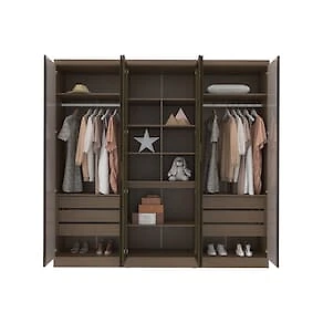 Miniatura Guarda-Roupa Casal Bartira Monte Rei 6 Portas de Bater com Espelho 6 Gavetas Internas MDP - 238cm de Largura Avelã/Capuccino