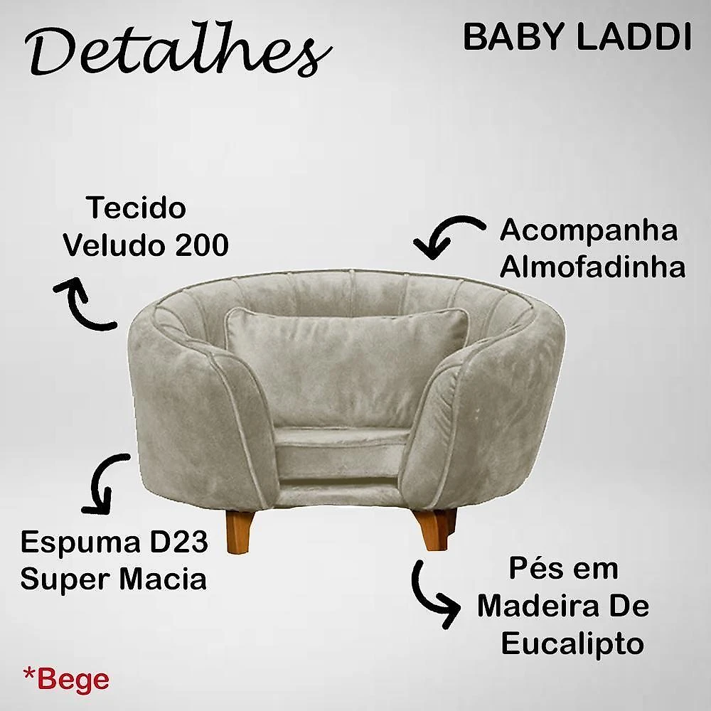 Poltrona Cama Caminha Pet Baby Laddi Veludo Bege Dvinn Bege