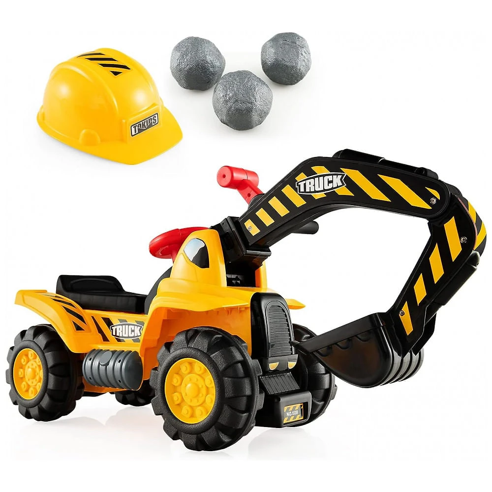 Trator Escavadeira Infantil com Capacete de Segurança, Rochas e Buzina, Costzon, Amarelo