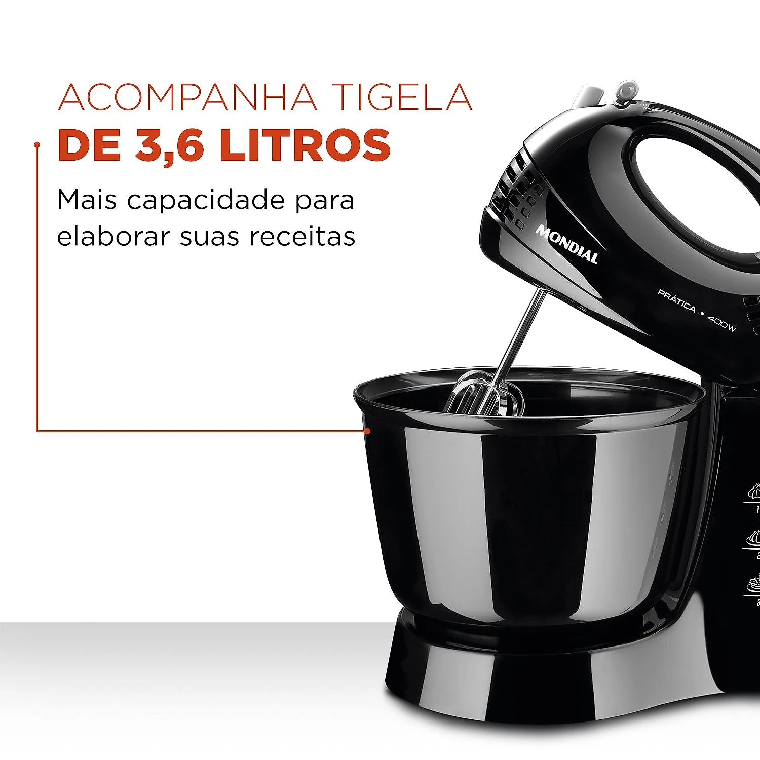Batedeira de Mesa Mondial Pratica B44B 400W 3 Velocidades Preta 220V 220V