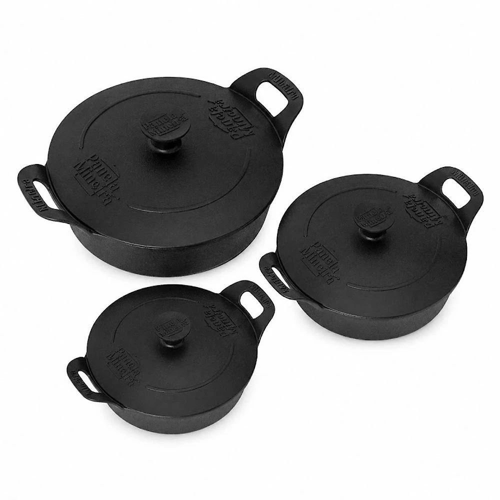 Kit Travessa Estilo 3 Peças com Tampa Ferro Fundido Puro Cozimento Uniforme Inox Panela Mineira