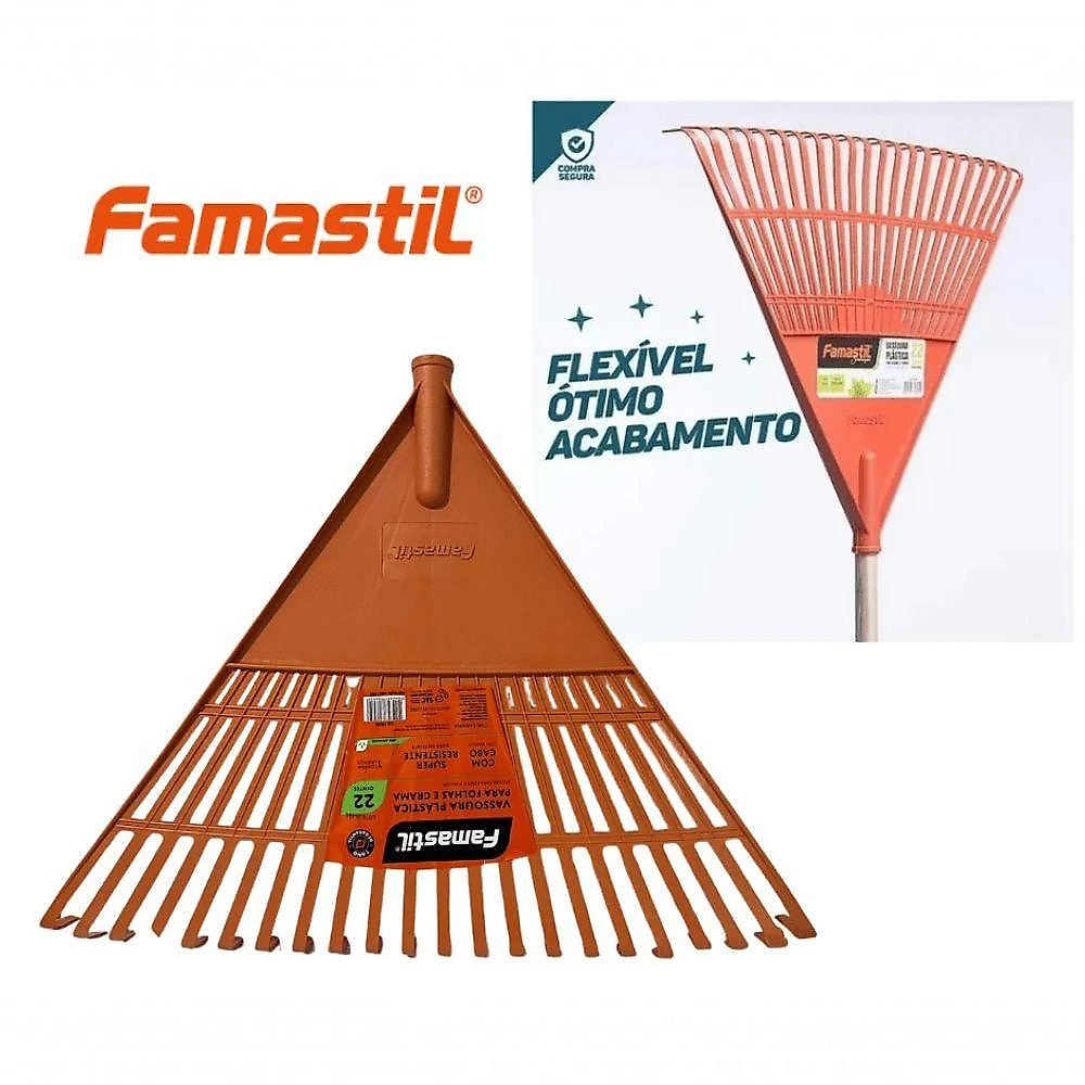 Kit 02 Vassoura Rastelo Ancinho Plástico Cabo Famastil = Trapp