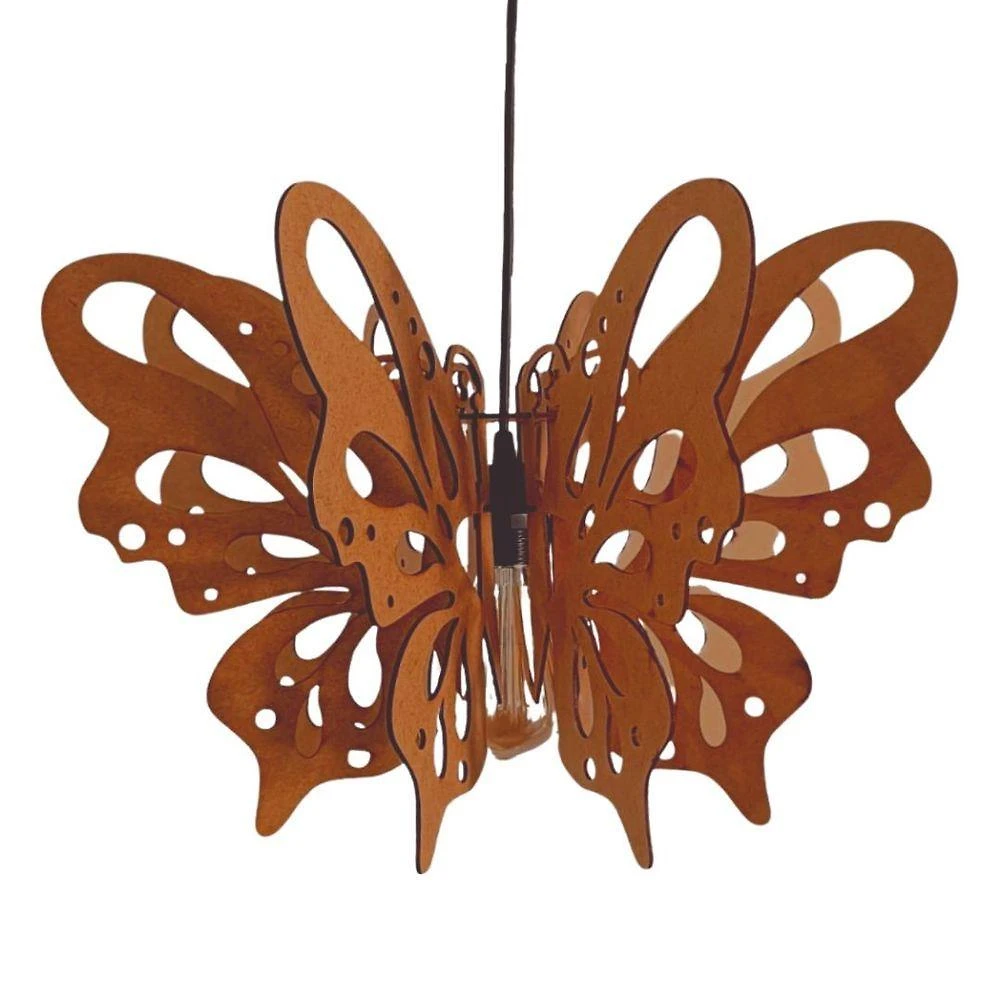 Luminária Pendente Borboleta MDF Bivolt 100W E27 Marrom Lenobre