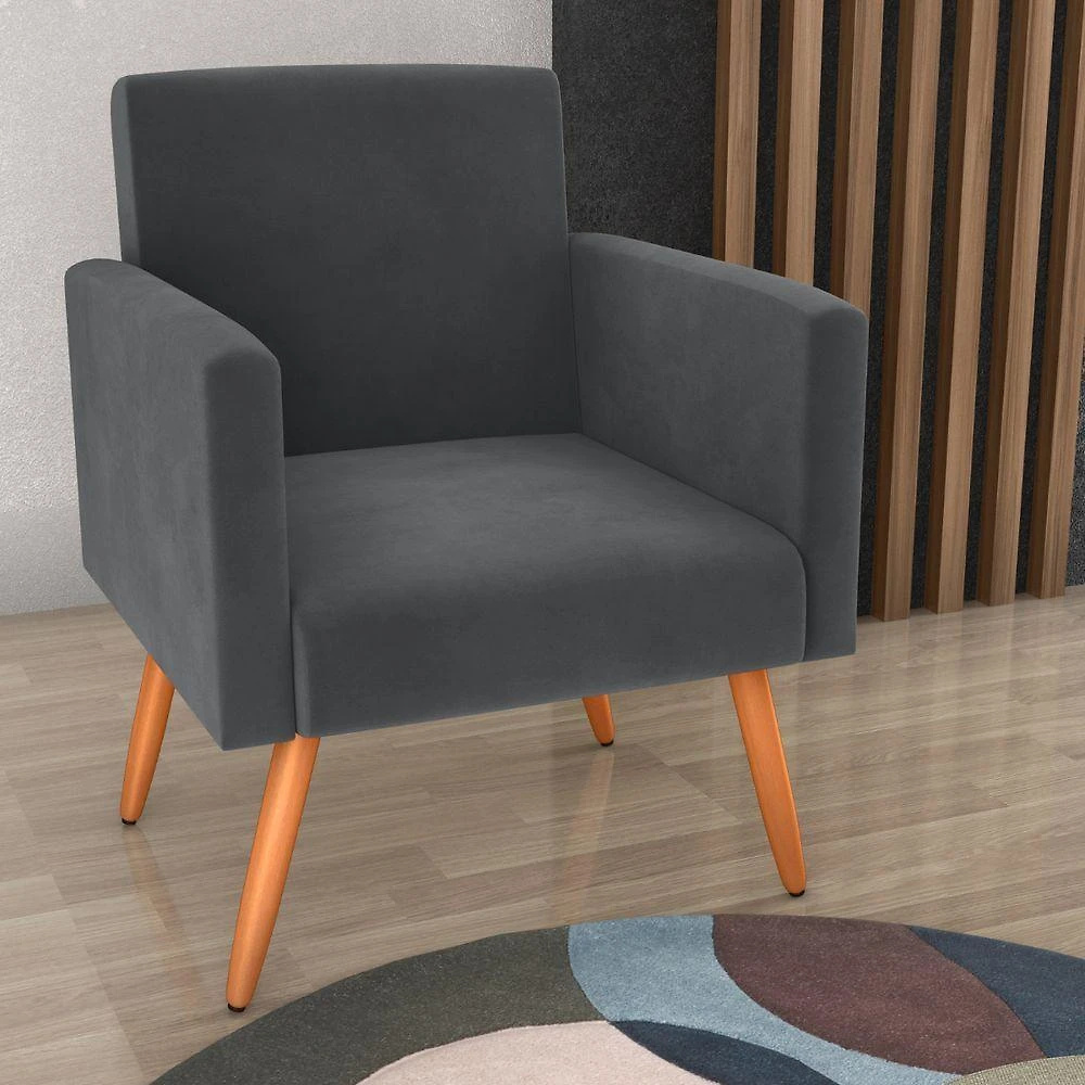 Poltrona Nora para Sala Veludo Conforto Assento D20 Cinza Matrix