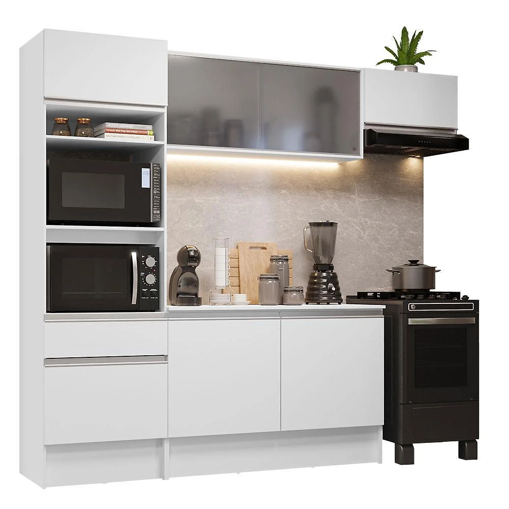 Cozinha completa madesa topazio com um balcão, armário e tampo - branco