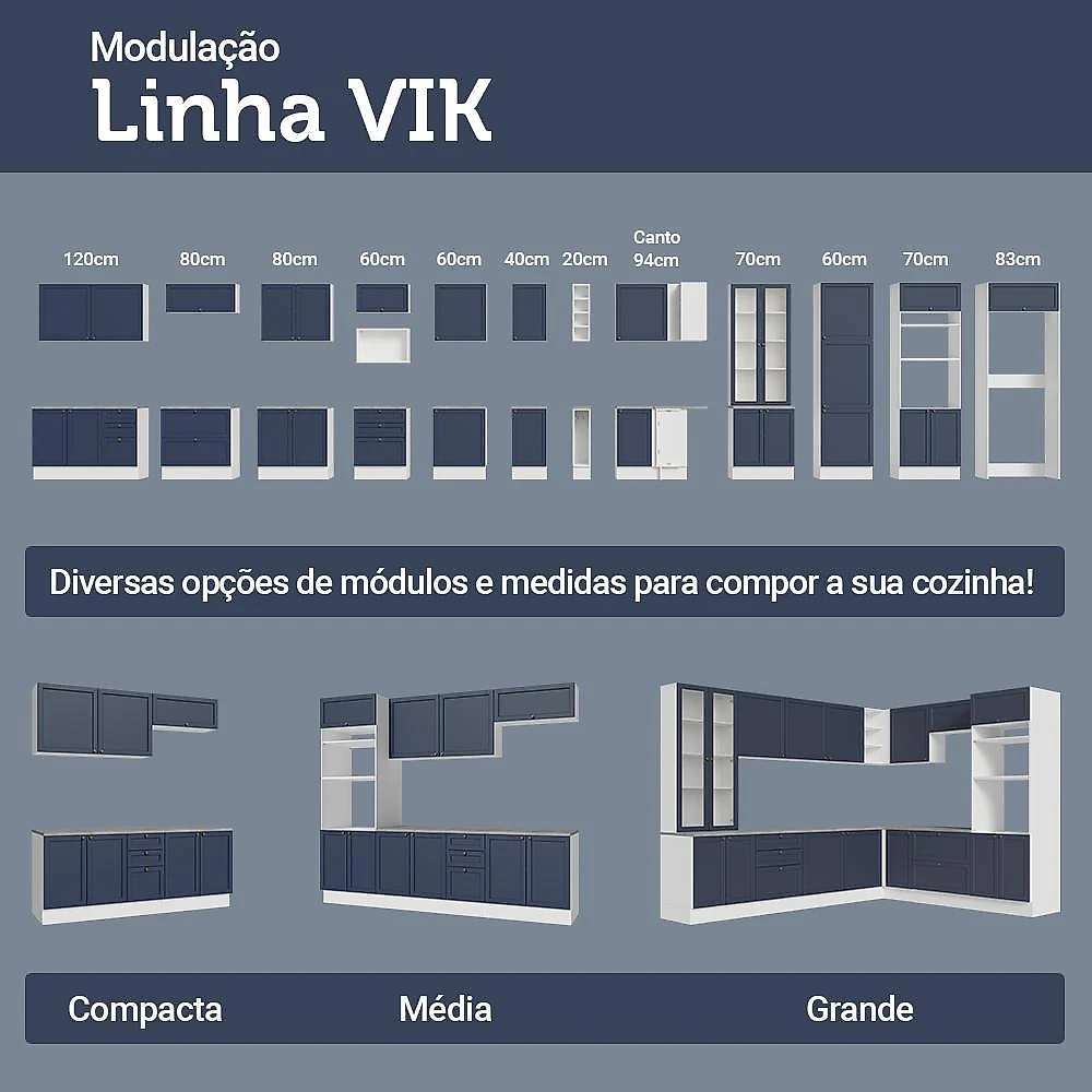 Armário de cozinha compacta 180 cm branco/azul vik madesa 02