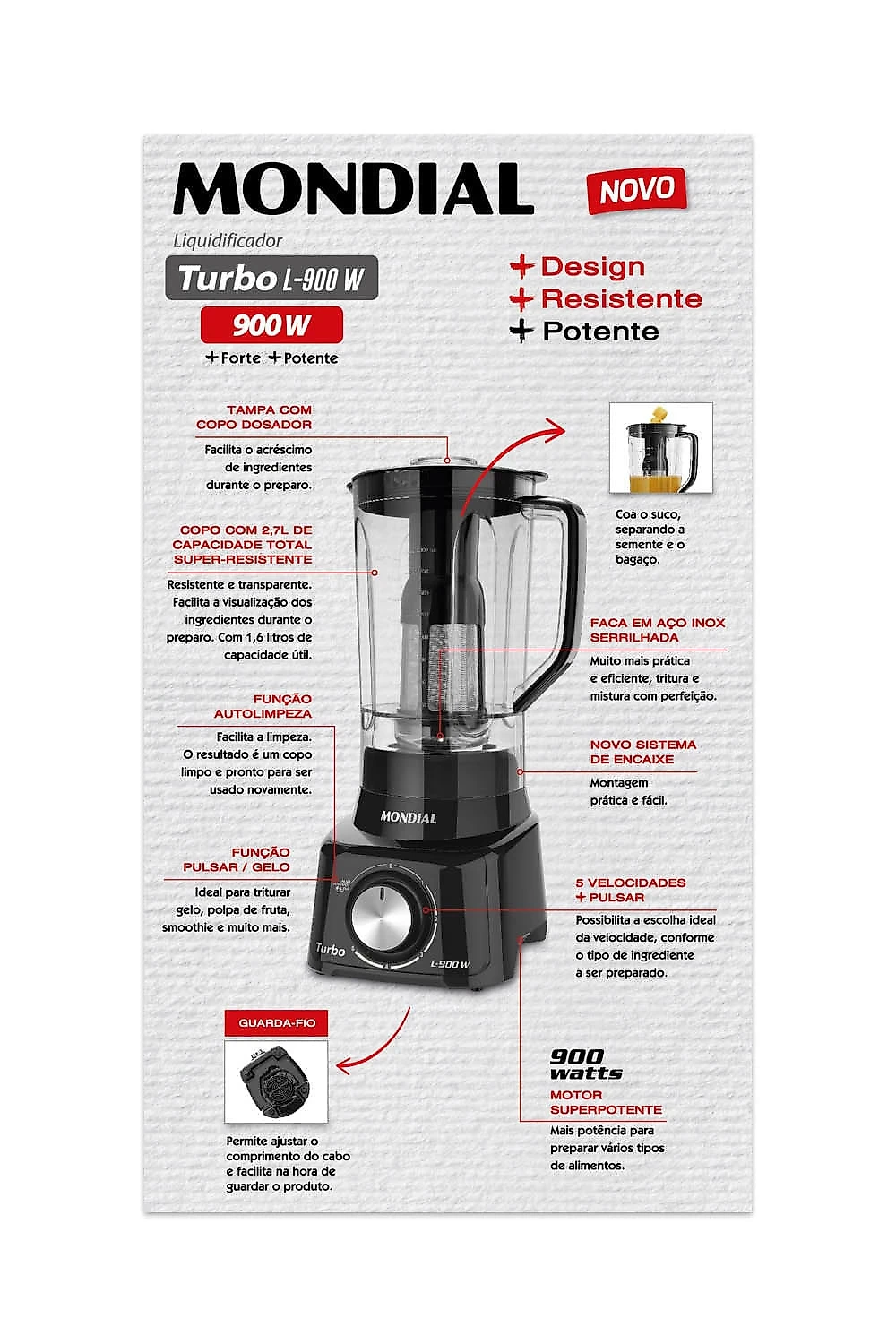 Liquidificador Mondial Turbo Full Black L-900-FB Preto - 220V 220V