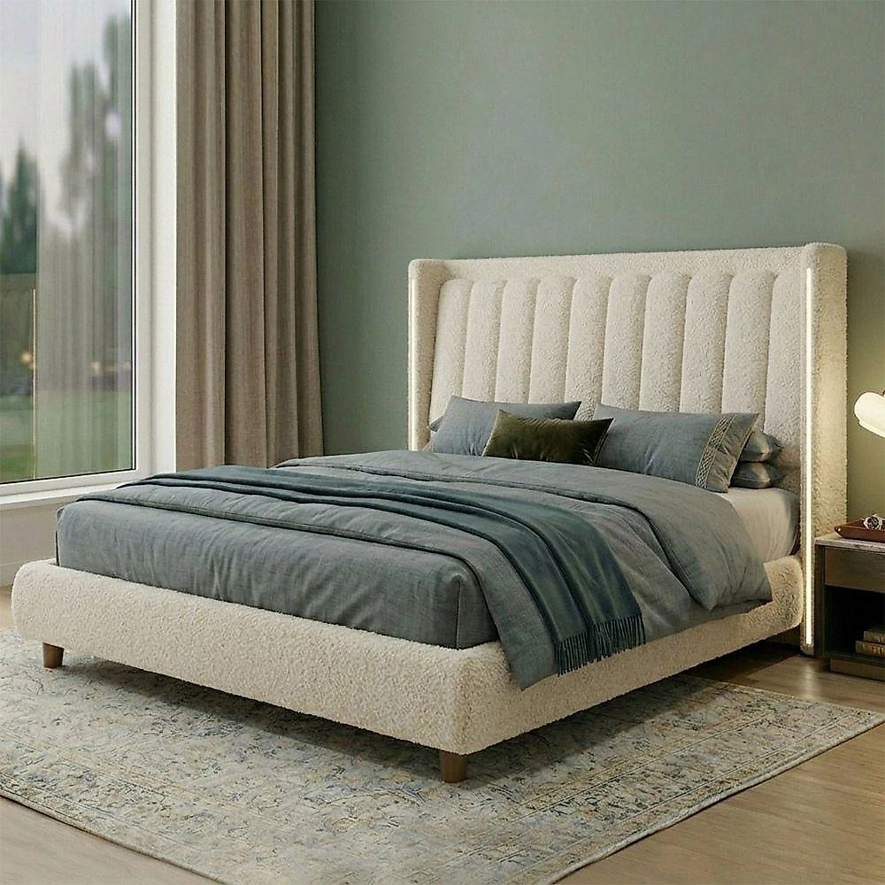 Cama Japonesa Queen Mira Bouclé Off White MDF-MDP Firenze