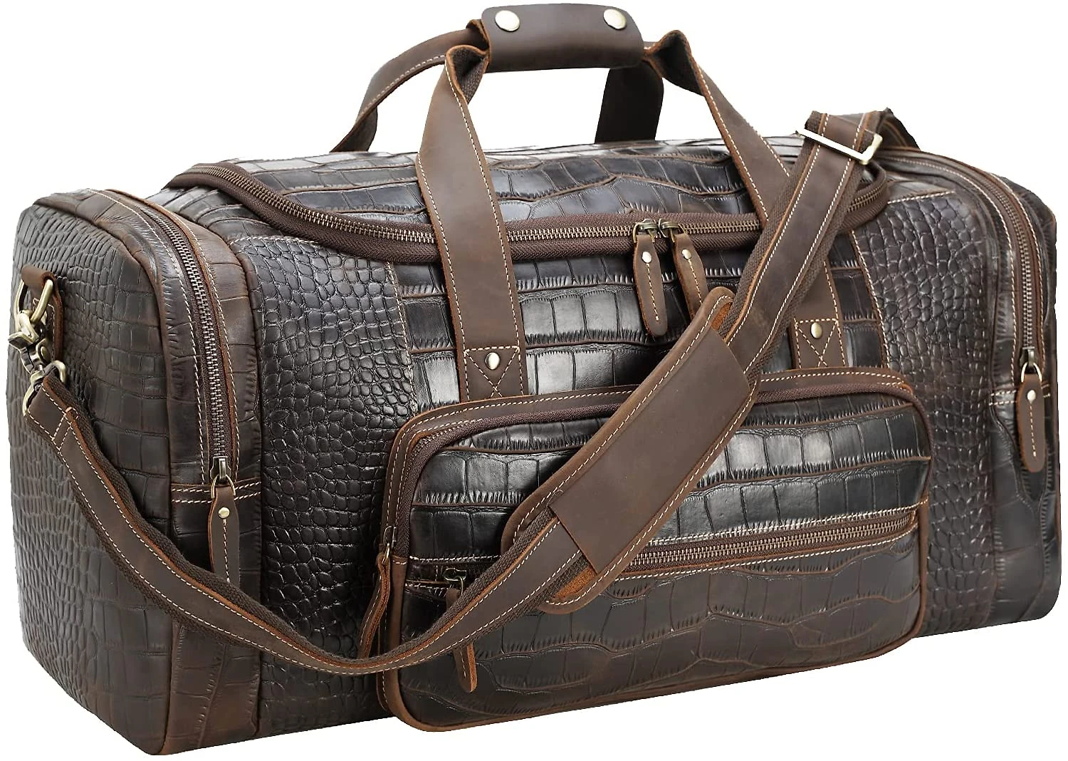 Polare Bolsa de Viagem Masculina Clássica de Couro Genuíno M