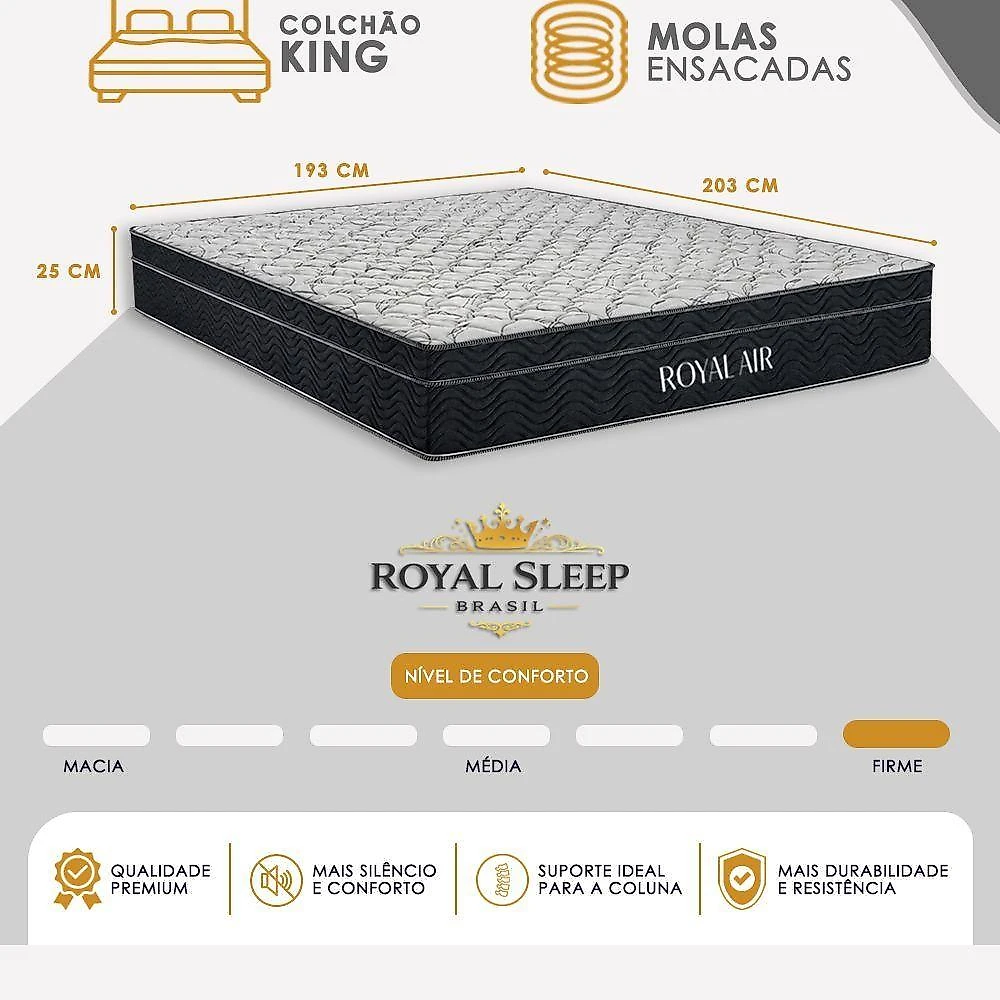 Cama Box com Baú King Royal Air Pillow Top Molas Ensacadas Preto Royal