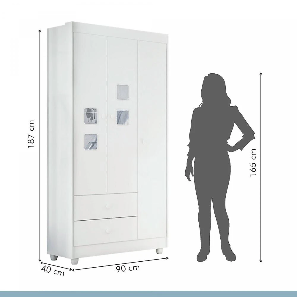 Quarto de Bebê 100% MDF com Mini Berço E Roupeiro Life 3 Portas Branco