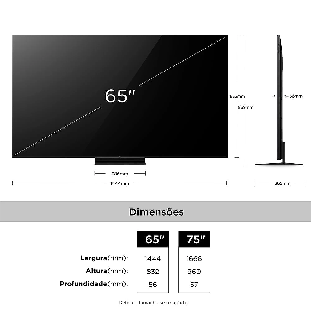 Smart TV 4K TCL TOP Premium SQD-Mini LED 65” Polegadas Processador AiPQ Pro, Dolby Vision, 144Hz, Google TV - 65C7L Bivolt