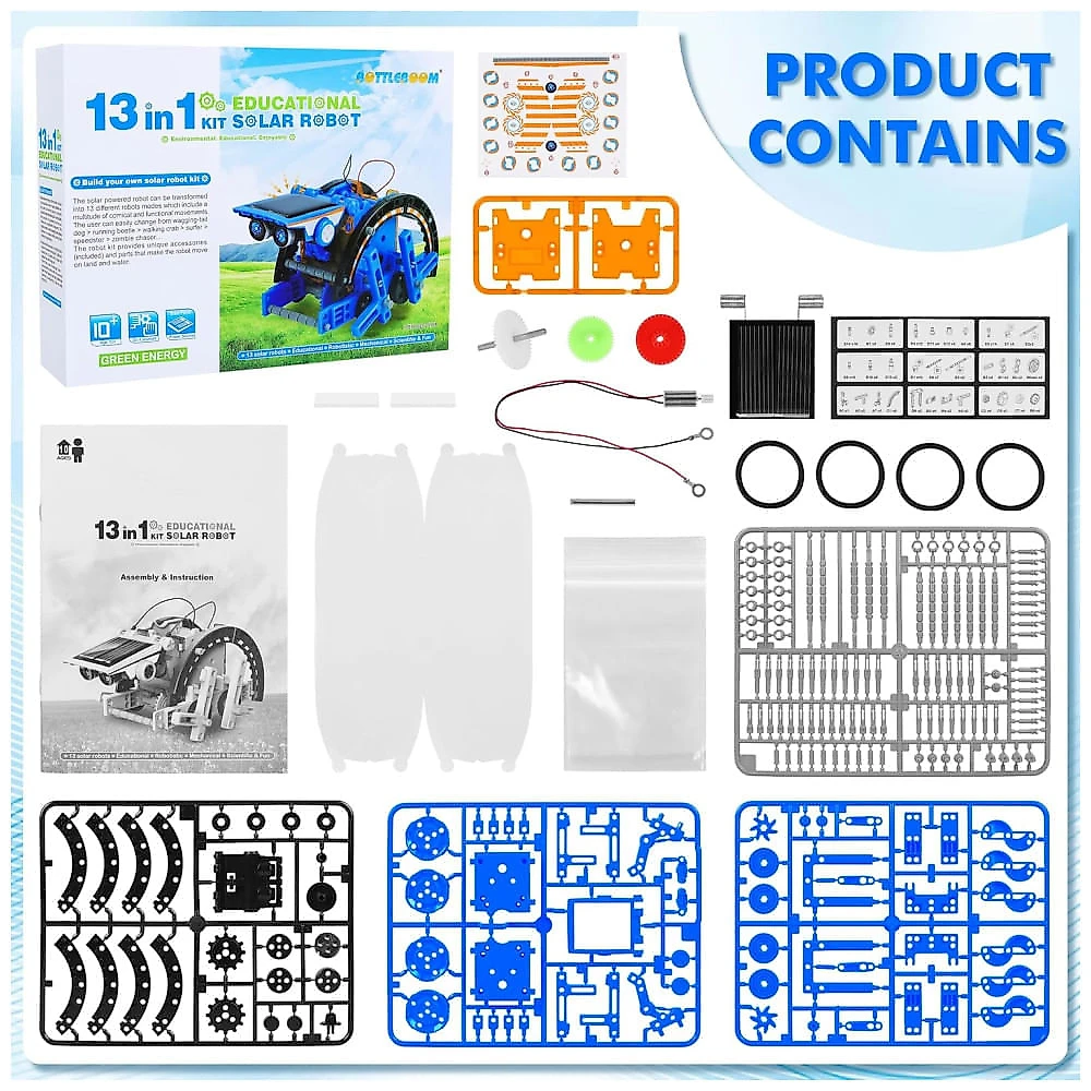 Robô Educacional STEM 13-EM-1 Movido A Energia Solar Para Crianças De 8 A 12 Anos, Kit Científico DIY Para Experimentos Robóticos.
