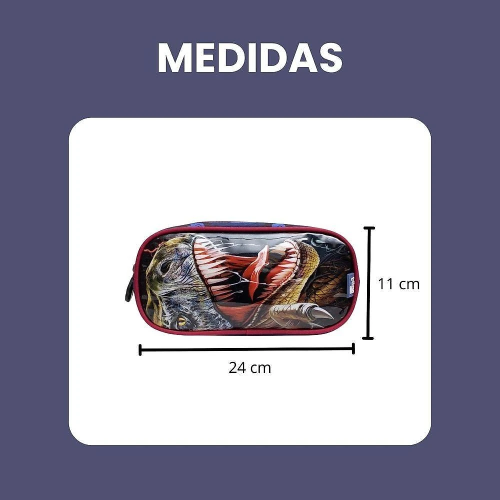 Kit Escolar Trex Para Meninos Mochila + Lancheira + Estojo Reforçada Resistente 17' - Trex Attack Azul Escuro