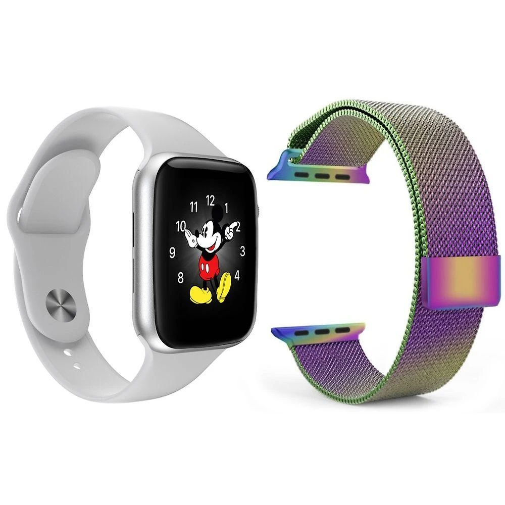 Kit 1 Smartwatch Branco + 1 Pulseira Extra Arco Íris