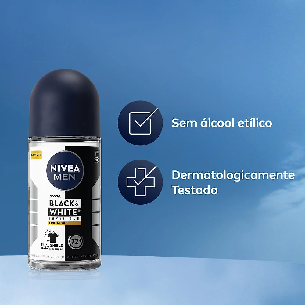 Desodorante Nivea Men Roll-on Black White Invisible Epic Night Antitranspirante 72h 50ml
