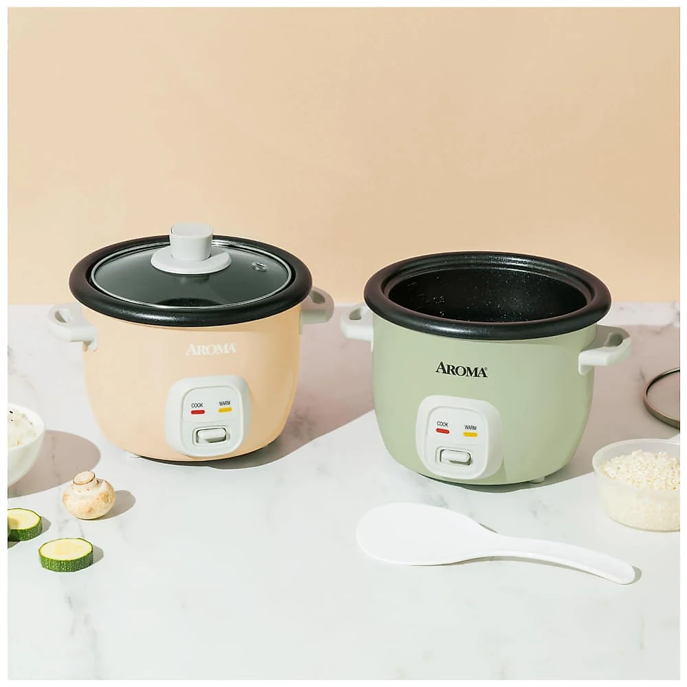 Panela de Arroz AROMA® Mini Rice Cooker, 2 Xícaras (cru) / 4 Xícaras (Cozido), Cozinha Grãos, Faz Sopas, Mingau e Mantém Aquecido.