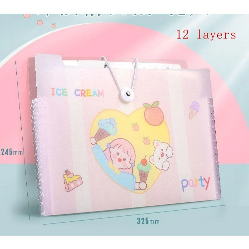 Pasta A4 para Documentos OEM 2026 Rosa Girl 12 Layers com 12 Camadas Plásticas Impermeável Rosa