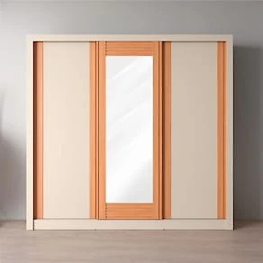 Miniatura Guarda-Roupa Casal Bartira Village com 3 Portas, 4 Gavetas, Espelho e 243,1 cm de Largura Areia/Peroba