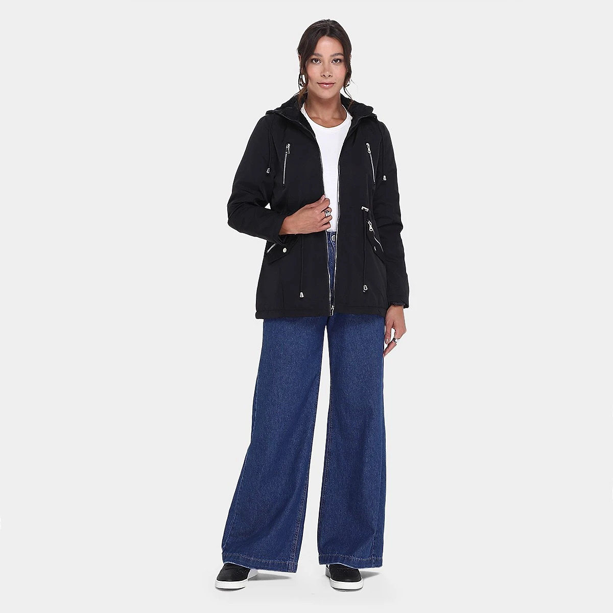 Jaqueta Facinelli Parka Peluciada Capuz Feminina Preto - G